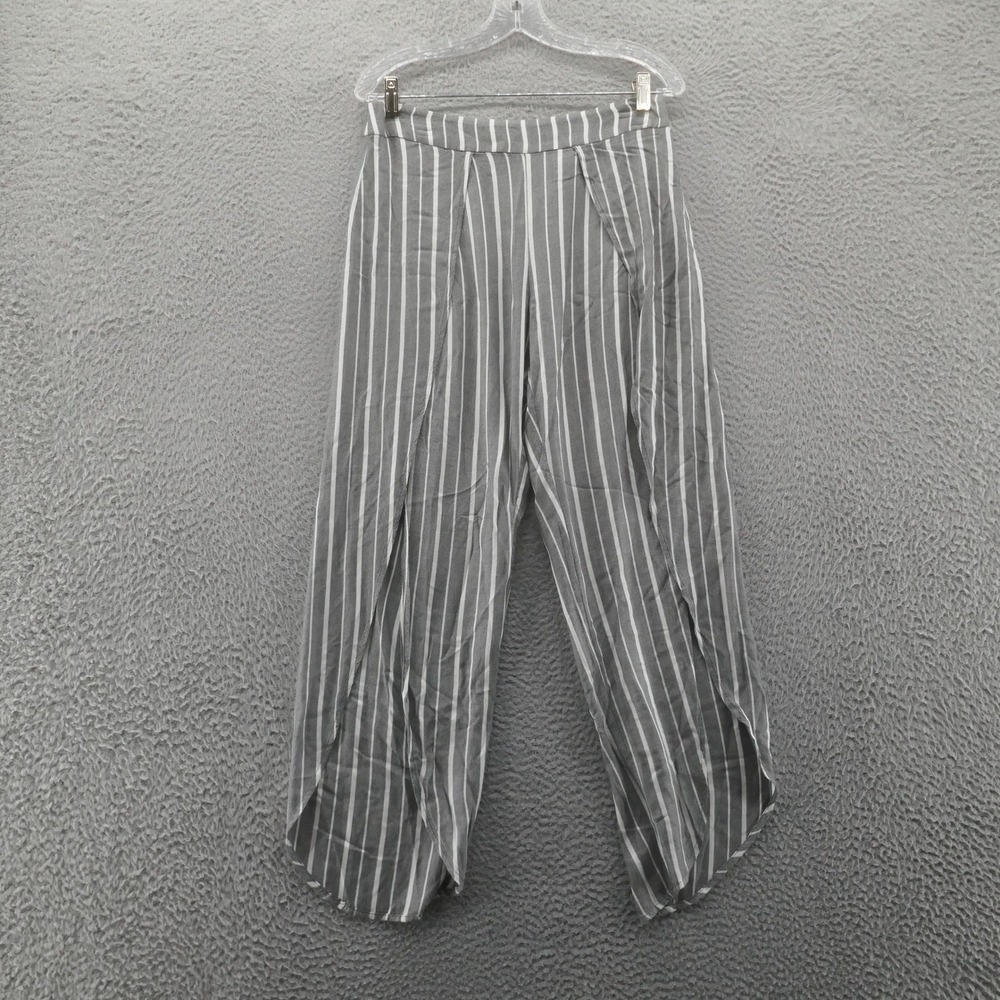 Free People Womens Rosemary Split Front Pants 6 Gray White Stripe‎ Beachy Boho